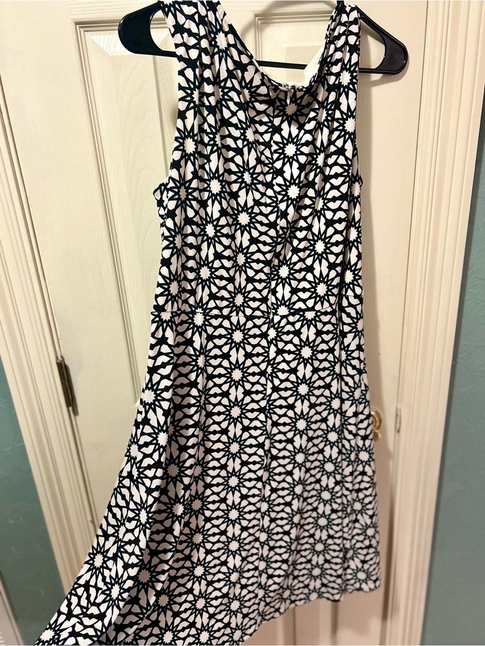 Black and White A-Line Dress with Geometric Print